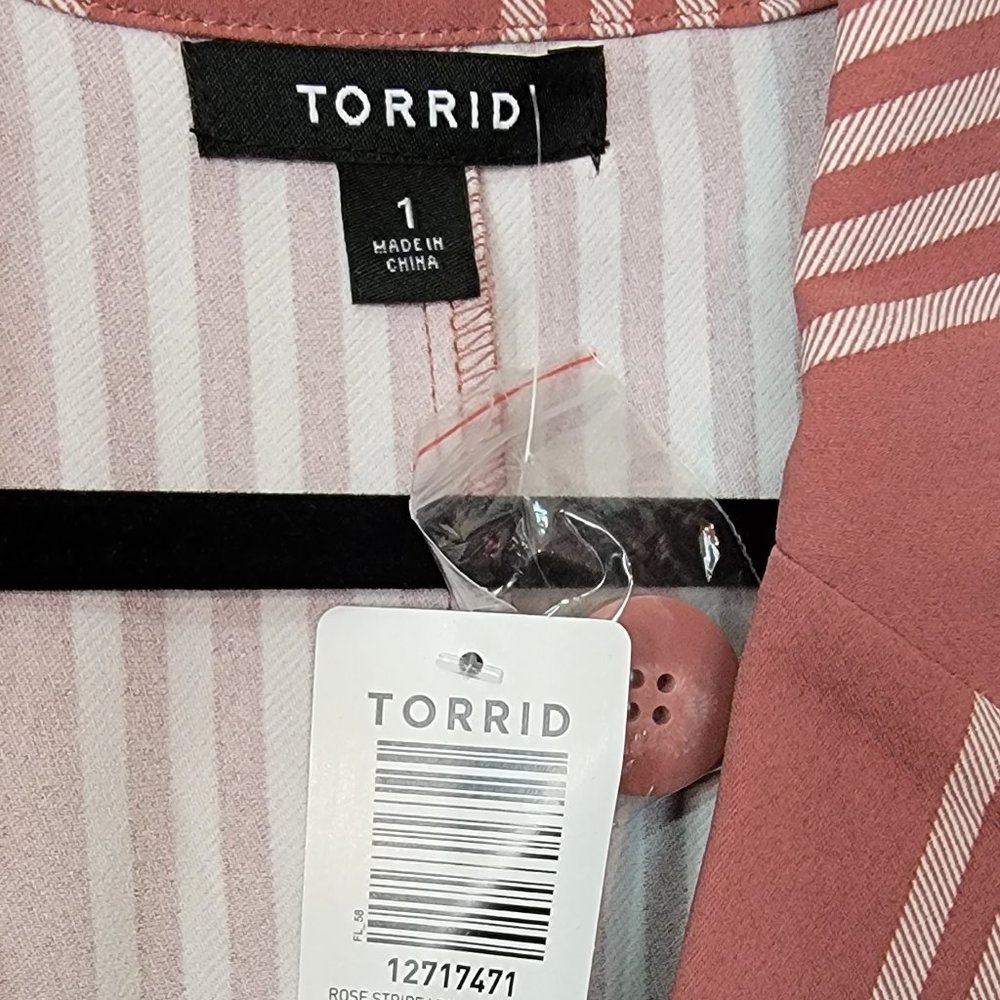 TORRID Dusty Rose Stripe Longline Boyfriend Blazer Size 1 (1X) - Picture 5 of 6